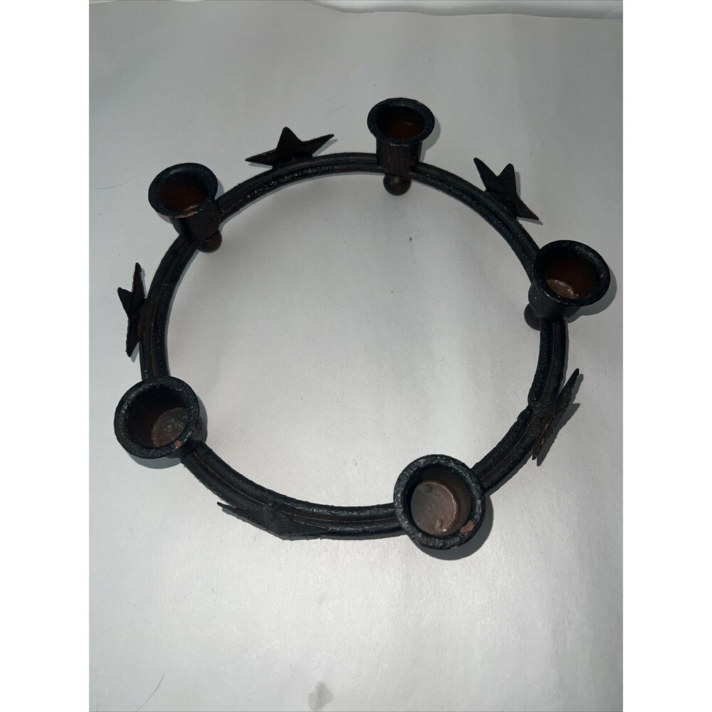 Five Candle Brown Rustic Metal Wreath Stars 8” Across Farmhouse Country